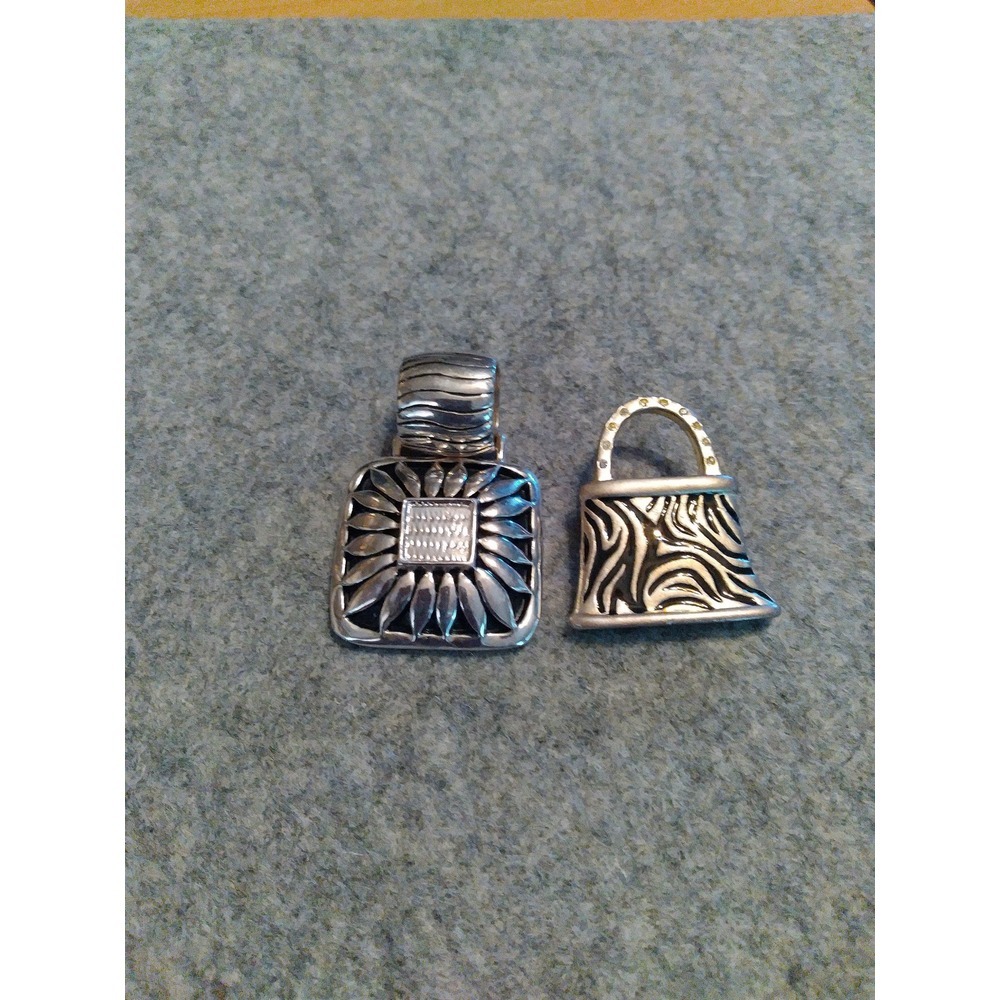 Brighton Sunflower Pendant and AJMC Zebra Purse Handbag Pin Set Silver Tone